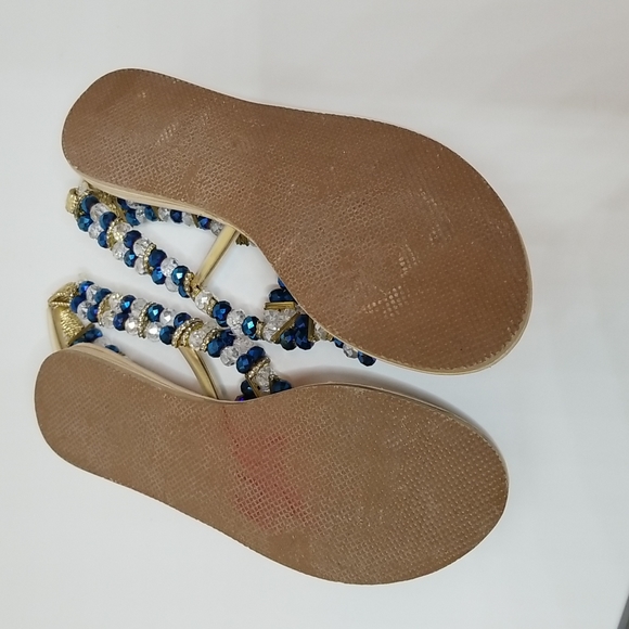 Sparkly Blue Beaded Rhinestone Flat Between The Toe Sandals Shoes Flats Indian - Picture 6 of 9